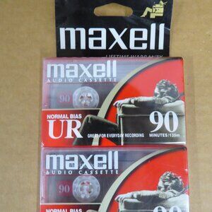 NOS Maxell UR 90 Normal Bias Blank Audio Cassette Tapes 2 Pack NEW Sealed